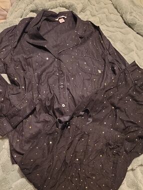 Victoria's Secret Black Pajama Set with Gold Dot Accents